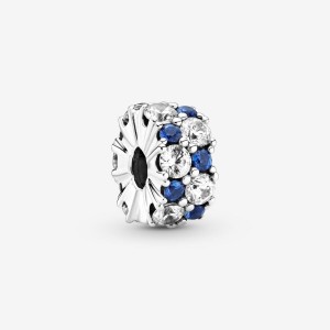 Clips Pandora Clear & Blue Sparkling Clip Argent | 30JVTHYCO
