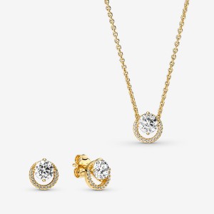 Clous d'Oreilles Pandora Sparkling Round Halo Jewelry Gift Set Doré | 21ISLNKMA