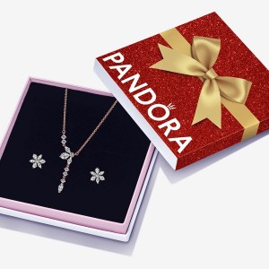 Collier Et Boucles D'oreilles Ensembles Pandora Sparkling Snowflake Jewelry Gift Set Rose Doré | 83CRUXVTS