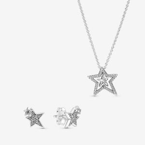 Collier avec Pendentif Pandora Sparkling Asymetric Star Jewelry Gift Set Argent | 51NIVLPRT